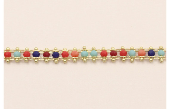 Cadena cristal multicolor 3*2mm  Dorado Mate