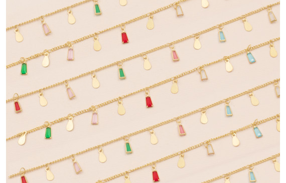 Cadena Oro Mate colgantes cristal multicolor 10mm