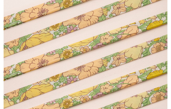 Lazo estampado bies 10mm Flores Amarillas y verdes