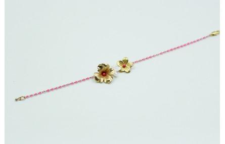 Pulsera cadena miyuki rosa transparente con dos fl