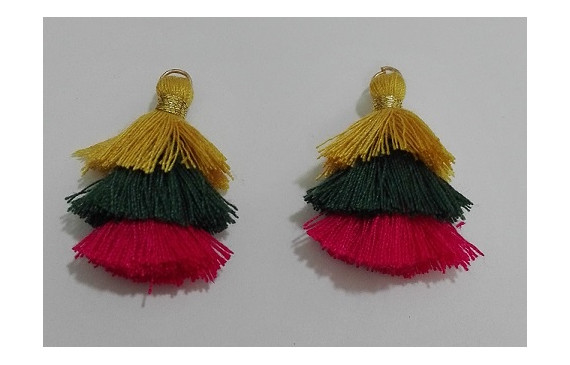 Pompon triple Amarillo+verde+fuxia