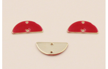 Cuenta Semicirculo de 15mm Dorado con esmalte Rojo
