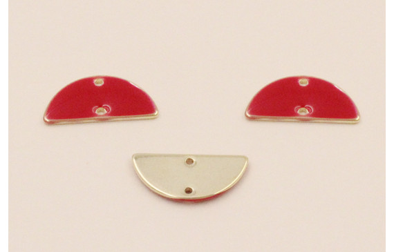 Cuenta Semicirculo de 15mm Dorado con esmalte Rojo