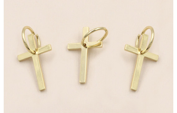 Acero Inox. Colgante Cruz 20*10 y aro de 9mm Oro