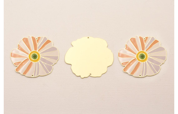 Pieza Flor Plana Dorado Mate 40mm  Rosas y mostaza