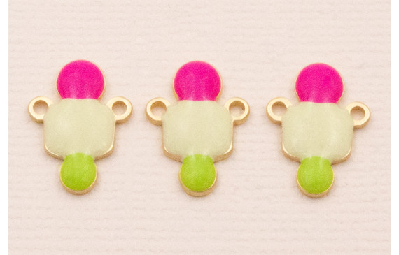 Colgante 12*10 verde, Fuxia y Piedra Dorado Mate