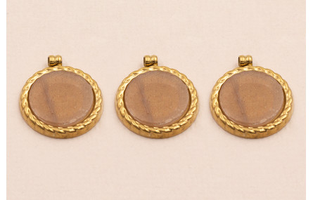 Colgante S.Steel 316L Disco 15mm  Piedra tostada