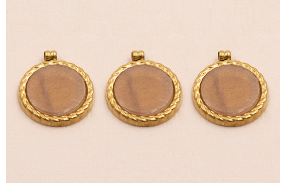 Colgante S.Steel 316L Disco 15mm  Piedra tostada