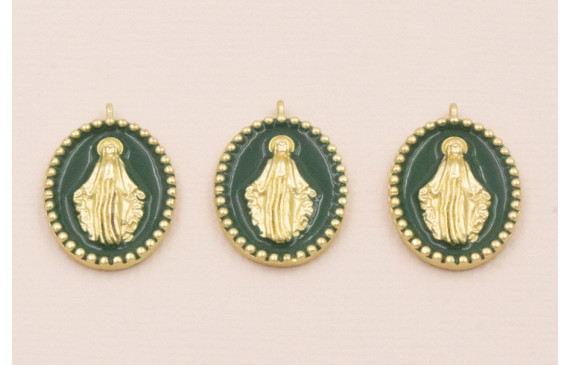 Colgante Ovalo Virgen cazoleta con esmalte Verde