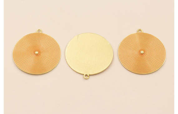 Colgante Disco rayado de 38mm O.mate Esmalte Ocre