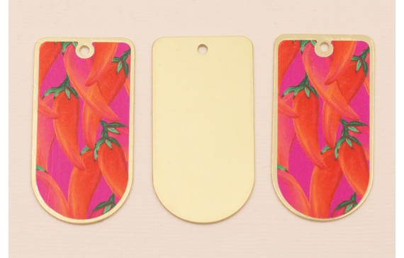 Pieza 50*25 Oro mate Pimientos sobre Fuxia