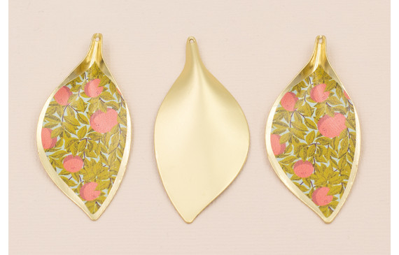 Cogante Hoja 56*26 Oro Mate Hojas verdes y Flores