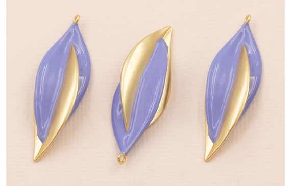 Colgante Hoja Bicolor 40*12mm Oro Mate y Azul