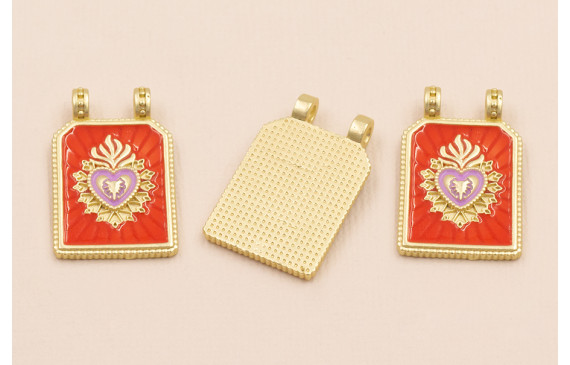Medalla Sagrado Corazón 30*17 Naranja y Lila