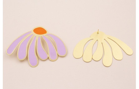 Pendiente pétalos Lila y Melocotón 70*50 Oro Mate