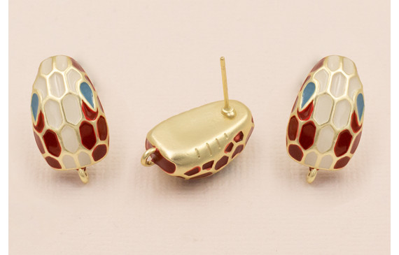 Pendiente Cabeza serpiente 30*12*7 Granate Blanco