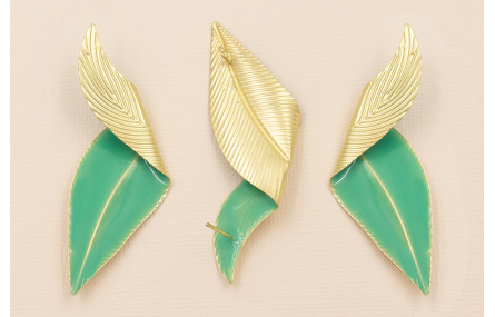 Pareja Pendientes Hoja Doblada 70*20 Esmalte verde