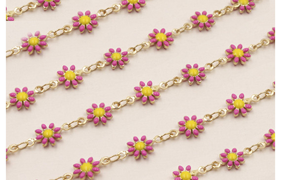 Cadena Marganitas 6mm diametro Fuxia + Amarillo