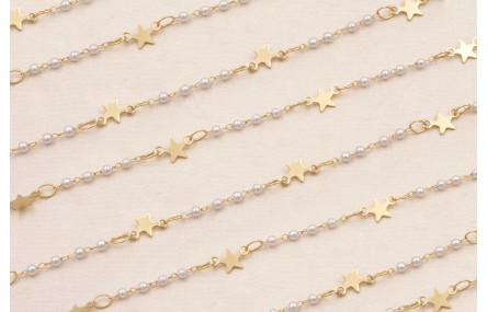 Cadena Perlas 1mm con estrella de 4mm Dorado Mate
