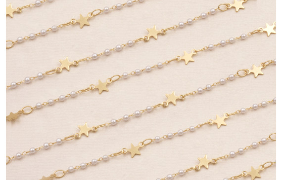 Cadena Perlas 1mm con estrella de 4mm Dorado Mate
