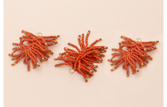 Pompon Abalorio 40mm Coral y Bronce