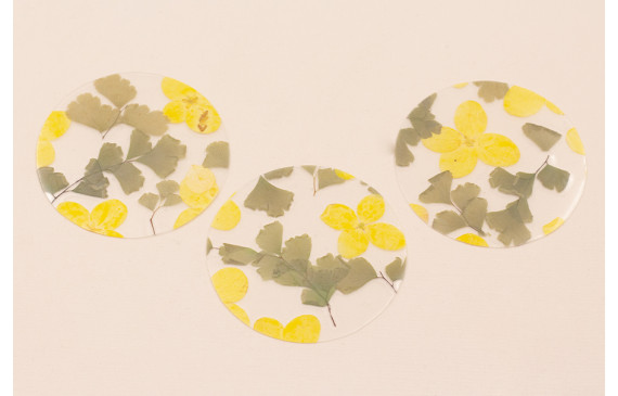 Lentejuela Disco 50mm con Flor Natural Amarillas 