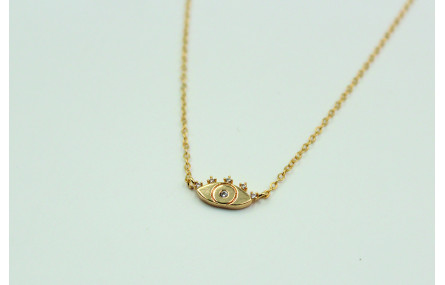 Solitario ojo turco con brillos de cristal en lató