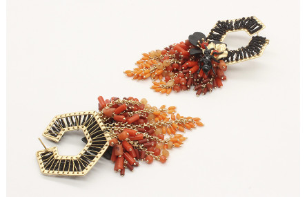 Pendientes de miyuki negro mate con cascada de cor