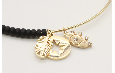 Pulsera rigida corrediza con abalorio negro mate y