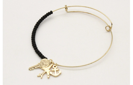 Pulsera rigida corredizo con abalorio negro mate y