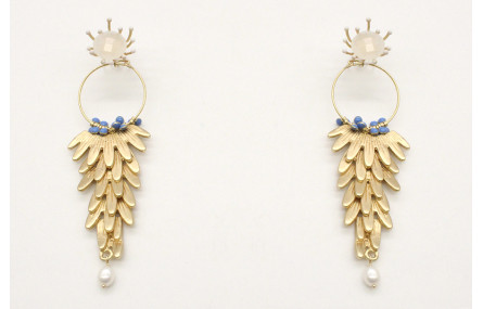 Pendientes perno brillo opal blanco con escamas en