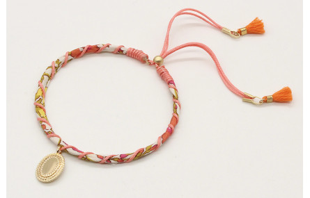 Pulsera rigida forrada con liberty hojas verdes y 