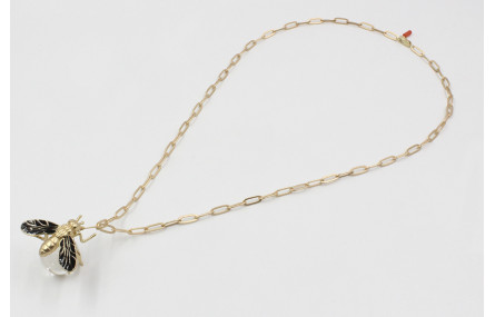 Collar cadena eslabón rectangular oro mate con bol