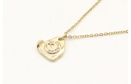 Solitario cadena eslabón pequeño oro brillo con co