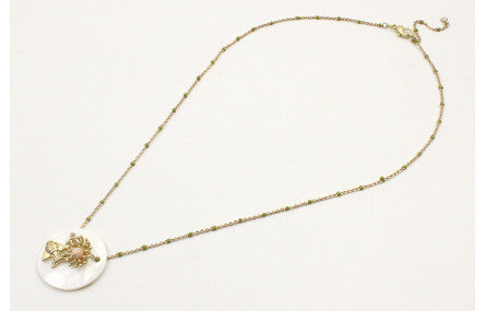 Collar cadena bola esmaltada verde con disco nacar