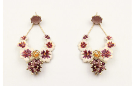 Pendientes perno brillo morado opal, trio flores b