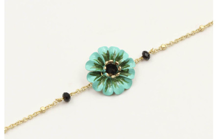Pulsera cadena microbola oro amte con flor esmalta