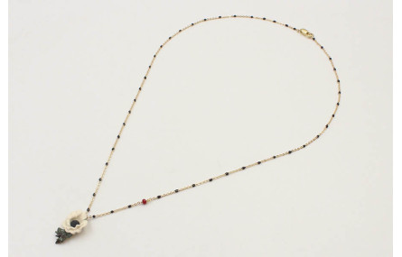 Collar cadena eslabón y microbola esmaltda negra c