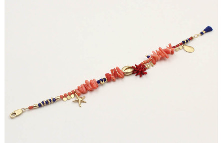 Pulsera corales rosas con colgantes concha mejilló