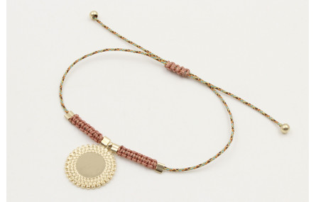 Pulsera hilo macrame rosa,azul y oro con nudo macr