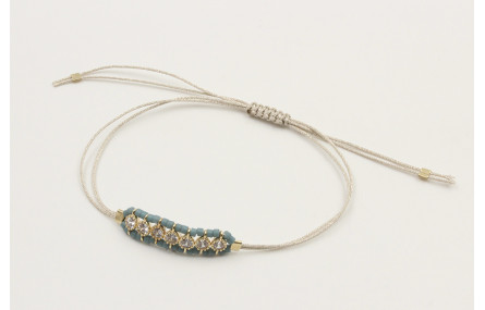 Pulsera hilo macrame plateado con brillos cristal 