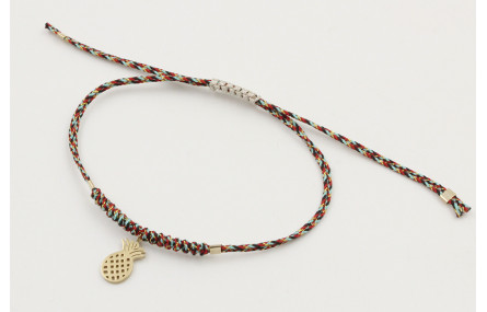 Pulsera hilo macrame azul,rojo y oro con nudo macr