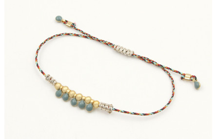 Pulsera hilo macrame azul,rojo y oro con nudo macr