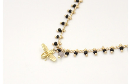 Collar de cadena con abalorio negro colgante de ab