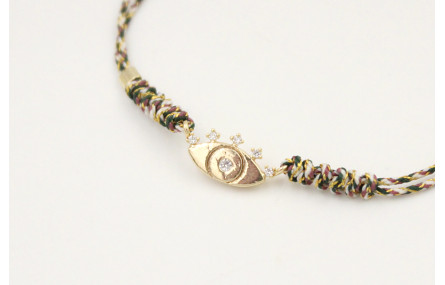 Pulsera hilo micro driza marrón,rosa,oro con ojo t