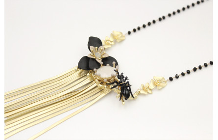 Collar cadena facetadas negras con colgante rama c