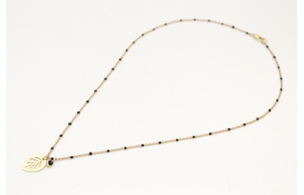 Solitario cadena bolita esmaltada negra con colgan