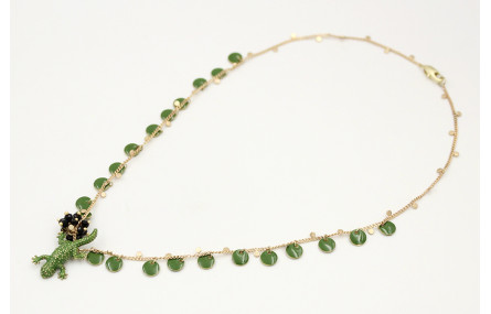 Collar cadena con chapitas oro mate, esmaltes verd