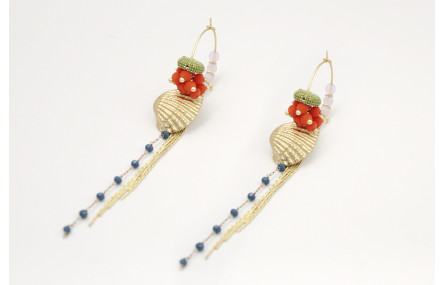 Pendientes aro oro mate con semipreciosas en coral