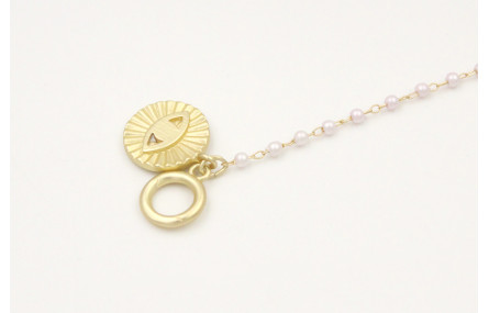 Pulsera cadena dorada con microperla y colgante di